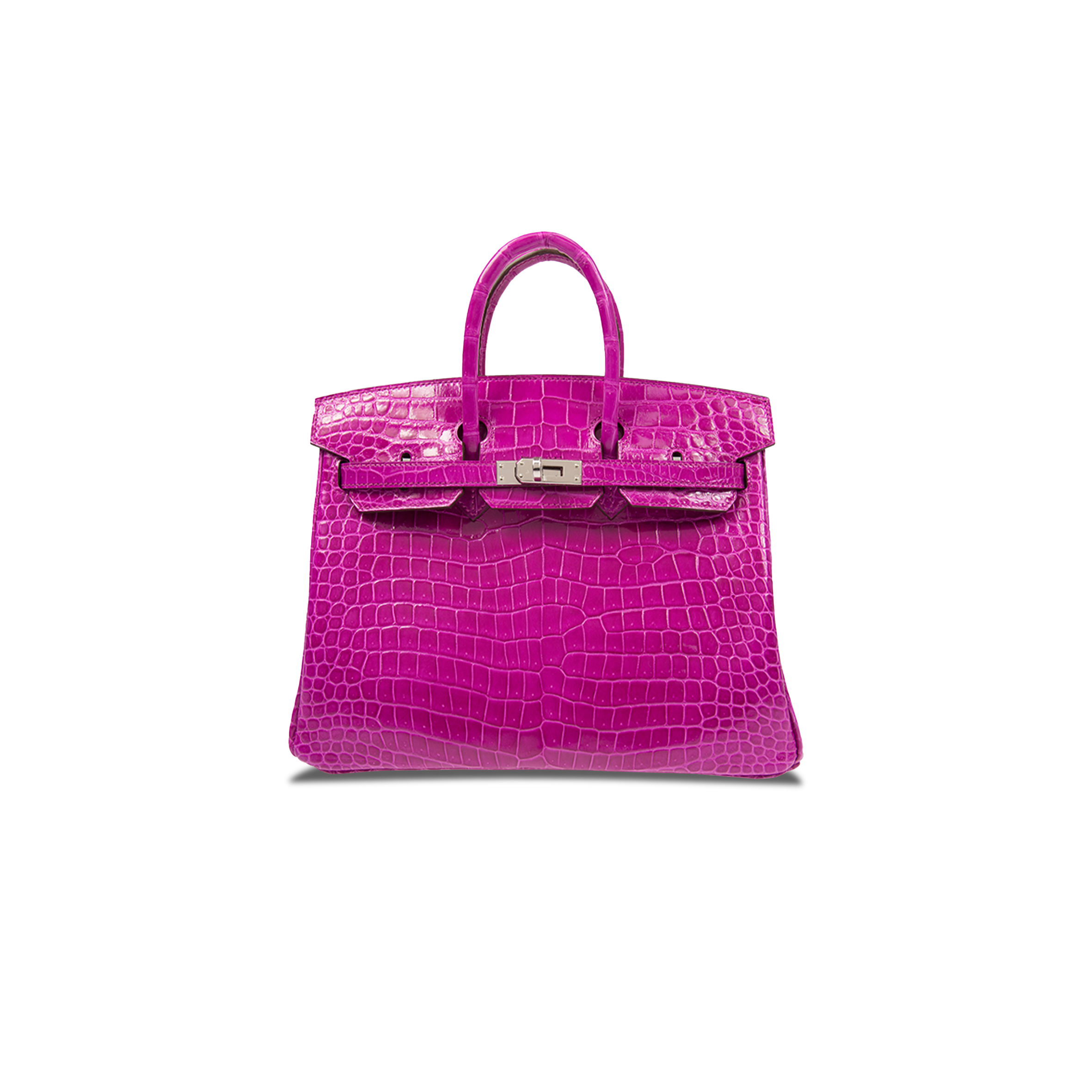 H**mes master birkin 25 crocodile leather pink purple silver buckle h041354ck23 (25*20*13cm)